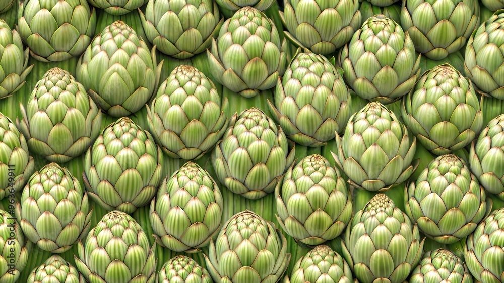 Fototapeta premium Fresh Green Artichokes in Seamless Pattern for Culinary and Design Projects