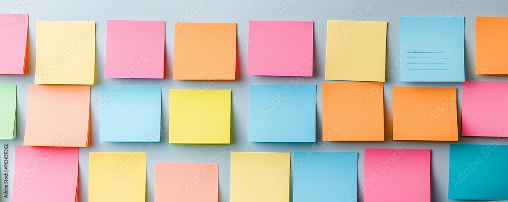 Bright and colorful wall planner with sticky notes, visual organization, creative planning Bright and colorful wall planner with sticky notes, visual organization, creative planning
