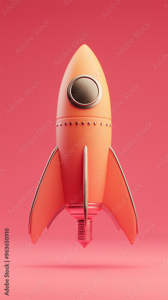 Simple 3d depiction of a space rocket hovering against a pink backdrop, embodying creativity and discovery Simple 3d depiction of a space rocket hovering against a pink backdrop, embodying creativity and discovery