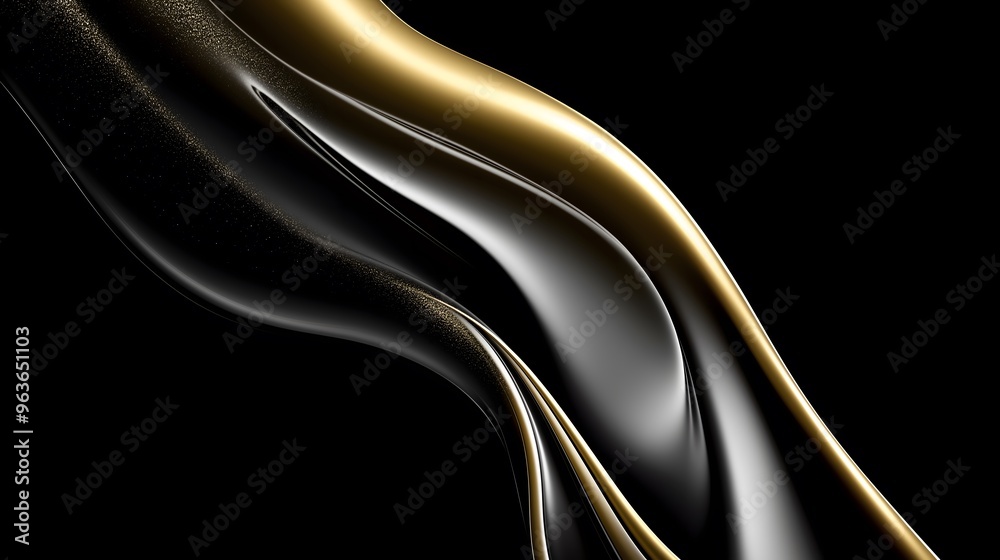 Obraz premium A decorative background with flowing golden elements on a black backdrop, ideal for adding elegance to business cards.