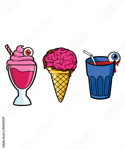 Halloween Ice-creams, Funny vector art character graphic drawing illustration for stickers, streetwear, t-shirts, logos, print-on-demand, print, or branding