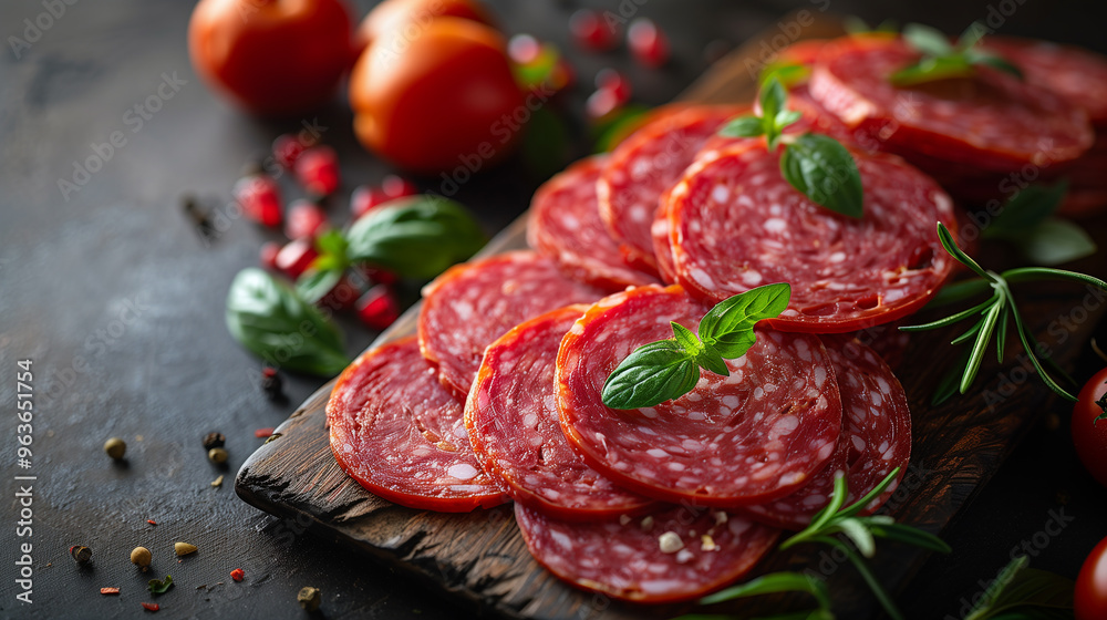Phone Mockup with Text Space, Advertisement Banner, Sliced Salami Background, Cold Cuts Phone Mockup with Text Space, Advertisement Banner, Sliced Salami Background, Cold Cuts