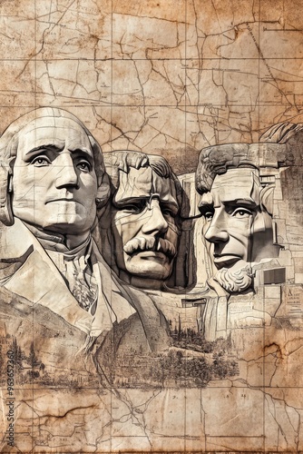 Pride in History: Vintage South Dakota Map Featuring Majestic Mount Rushmore