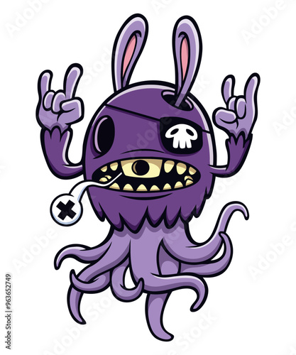 Pirate  Bunny Octopus Hakkoween vector art character graphic drawing illustration for stickers, streetwear, t-shirts, logos, print-on-demand, print, or branding photo