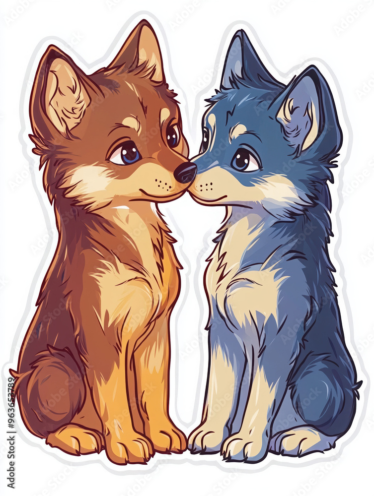 Obraz premium cute dogs cartoon animals animal illustration digital art pet love dog couple wolf cartoon furry friends playful pups adorable pets canine characters