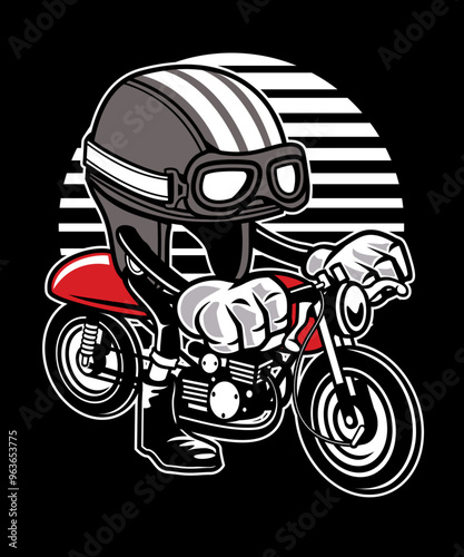 Funny Motorcycle bike vector art character graphic drawing for stickers, streetwear, t-shirts, logos, print-on-demand, print, or branding photo