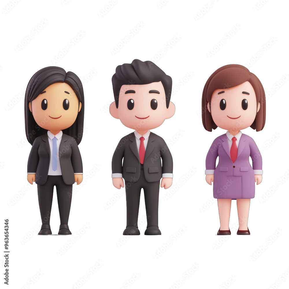Three animated business characters in suits, posing together with friendly expressions, ideal for conveying teamwork and professionalism. 3d render Three animated business characters in suits, posing together with friendly expressions, ideal for conveying teamwork and professionalism. 3d render