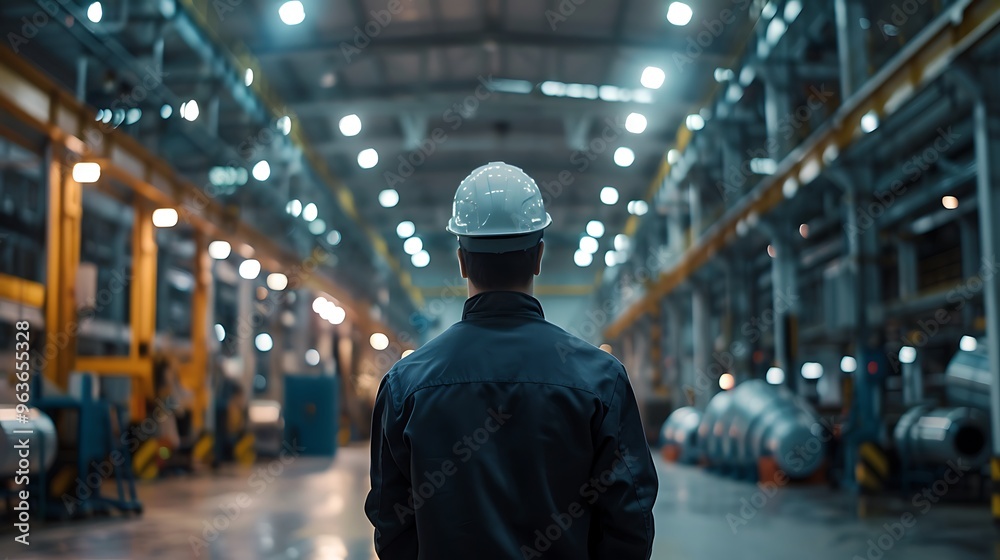 A factory operator supervising the production line at an automotive plant A factory operator supervising the production line at an automotive plant