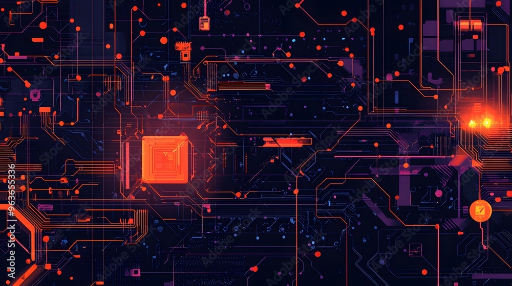 Futuristic Circuit Board with Glowing Lights. Futuristic Circuit Board with Glowing Lights.