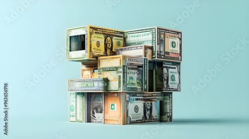 3D rendering house made from cash money photo