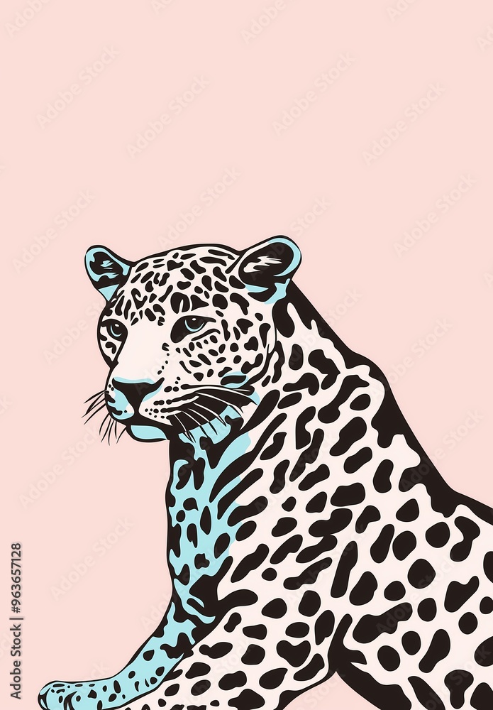 Fototapeta premium A vibrant flat illustration in a simple style featuring a leopard, jaguar, and puma, designed as a decorative graphic perfect for wallpaper applications.