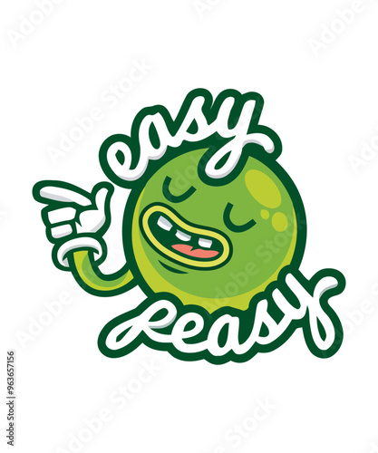 Easy Peasy Cute Graphic of a Pease Fruit and vegetables, funny vector art for stickers, t-shirts, logo, print on demand, print or branding