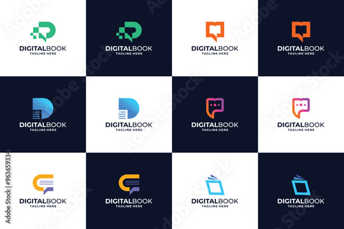 Set of modern digital book logo design