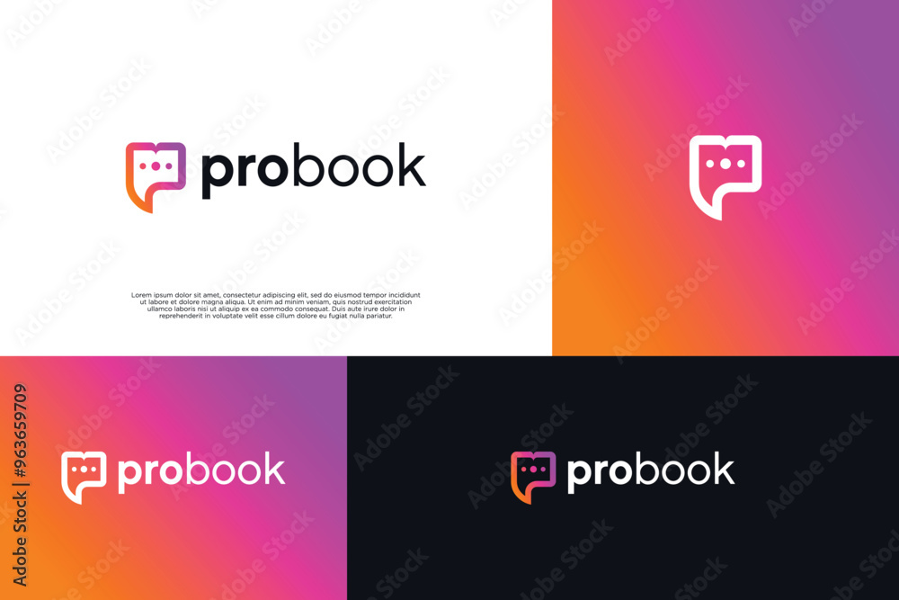 Chat Book logo design. Book and bubble chat combination logo design Chat Book logo design. Book and bubble chat combination logo design