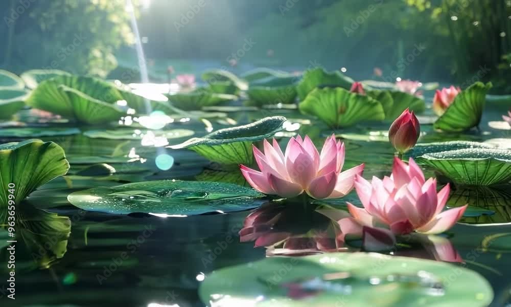 Tranquil lotus pond with serene reflections, Video