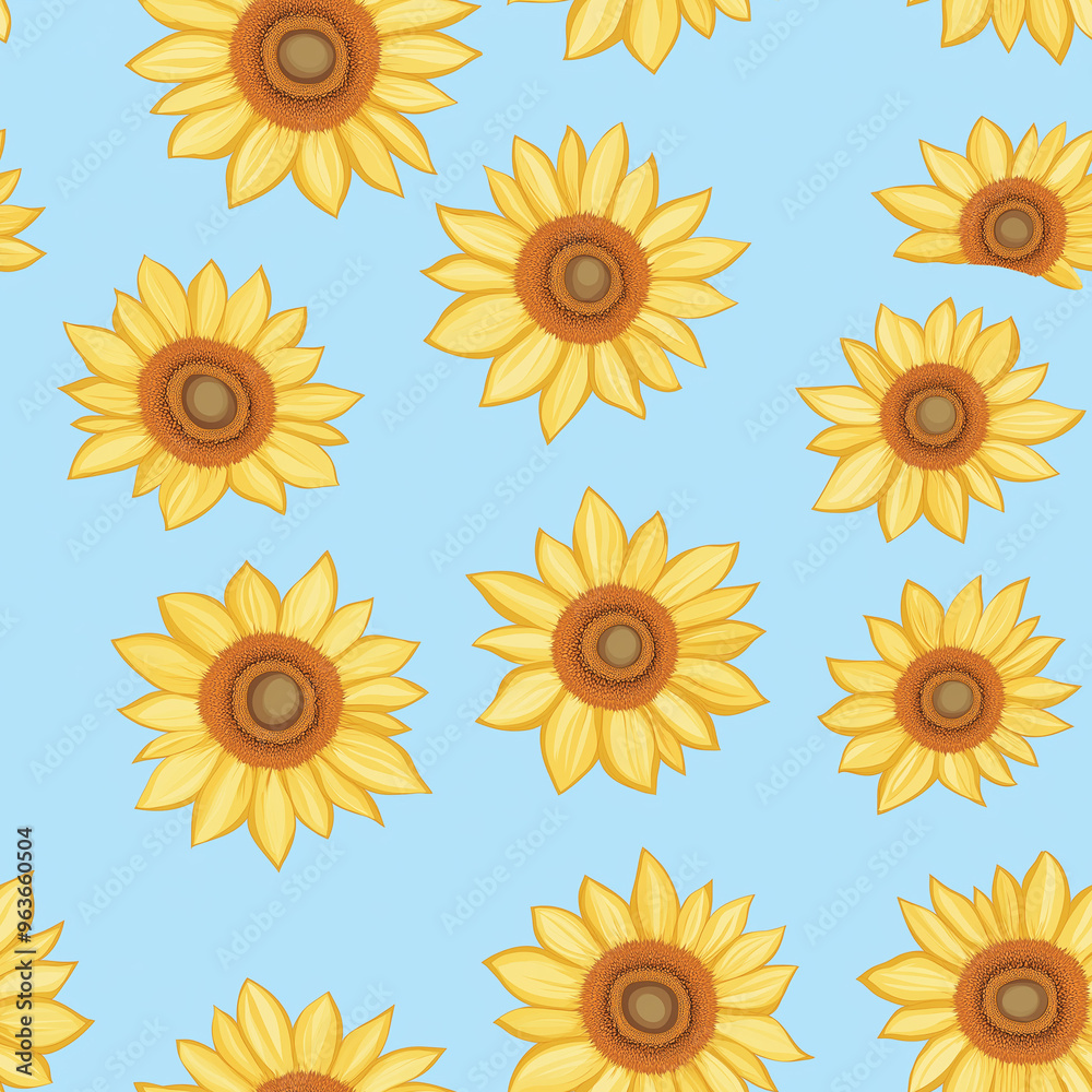 Seamless pattern of sunflowers on a sky blue background Seamless pattern of sunflowers on a sky blue background