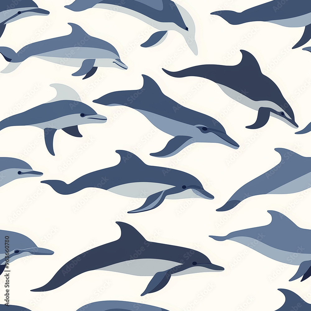 Dolphin flat design seamless repeating background pattern. Ivory and blue colors Dolphin flat design seamless repeating background pattern. Ivory and blue colors