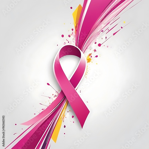 Pink ribbon line art brush style. Breast Cancer Awareness Month Campaign, attractive colorful bright abstract A poster for breast cancer awareness in white background