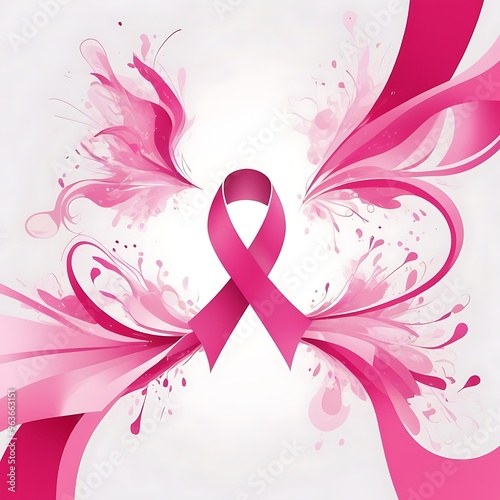 Pink ribbon line art brush style. Breast Cancer Awareness Month Campaign, attractive colorful bright abstract A poster for breast cancer awareness in white background