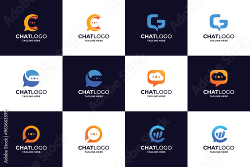 Set of Chat digital logo design for communicate