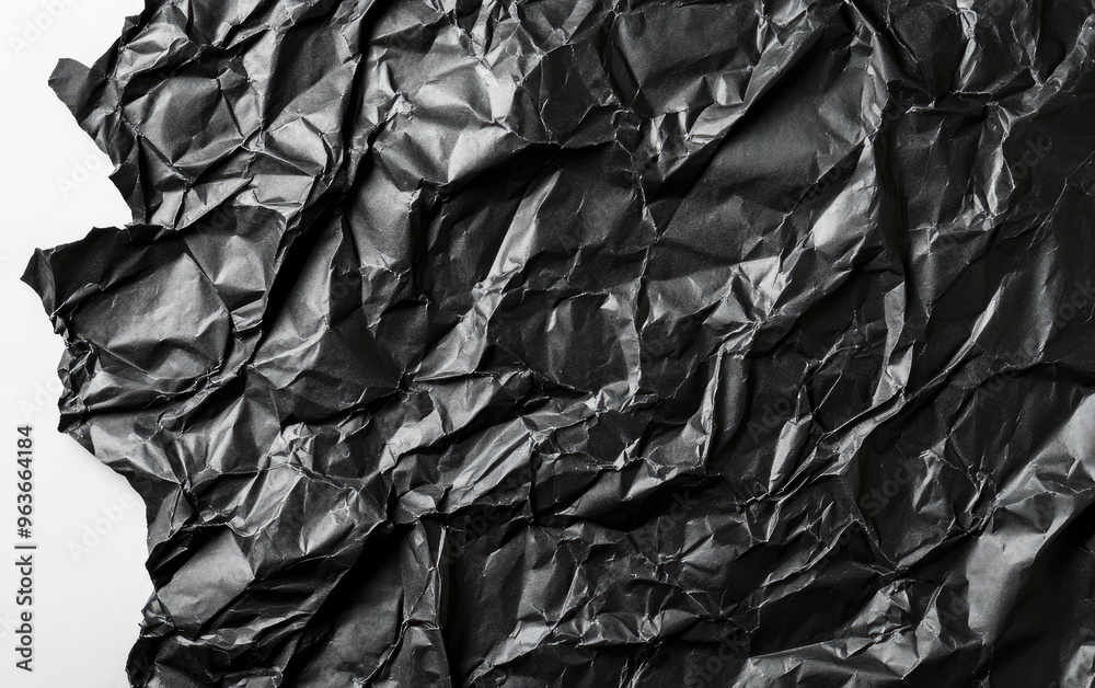 Black crumpled paper background texture showing rough wrinkles