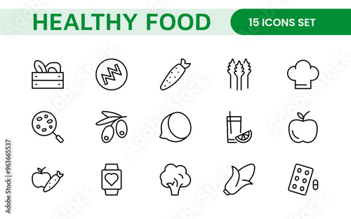 Essential Healthy Food & Wellness Icons: Perfect for Nutrition Guides, Diet Plans, Wellness Apps, Fitness Programs, and Holistic Lifestyle Designs