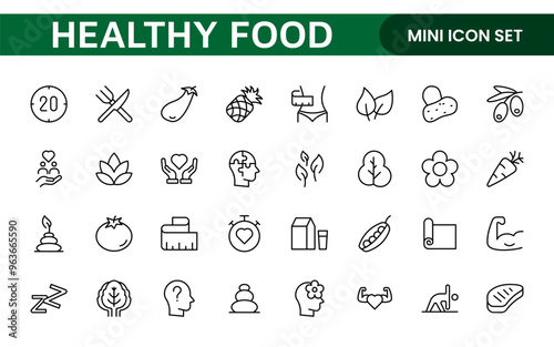 Essential Healthy Food & Wellness Icons: Perfect for Nutrition Guides, Diet Plans, Wellness Apps, Fitness Programs, and Holistic Lifestyle Designs