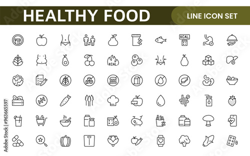 Essential Healthy Food & Wellness Icons: Perfect for Nutrition Guides, Diet Plans, Wellness Apps, Fitness Programs, and Holistic Lifestyle Designs