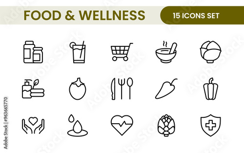 Essential Healthy Food & Wellness Icons: Perfect for Nutrition Guides, Diet Plans, Wellness Apps, Fitness Programs, and Holistic Lifestyle Designs