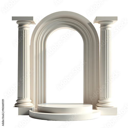 3d Column Arch , Podium Architecture Building on Transparent Background