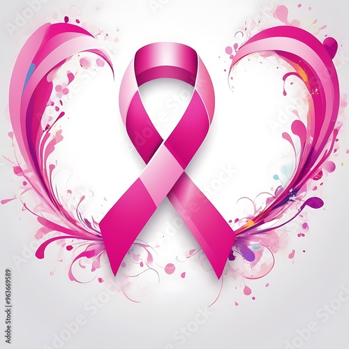 Pink ribbon line art brush style. Breast Cancer Awareness Month Campaign, attractive colorful bright abstract A poster for breast cancer awareness in white background