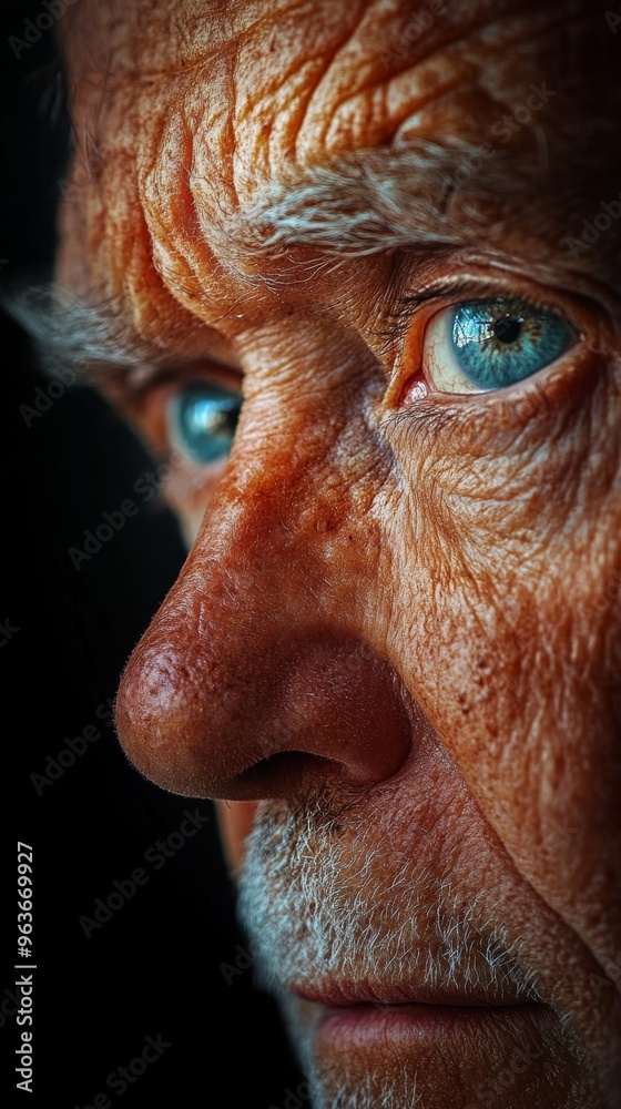 A close-up of a beautiful aged face with deep wrinkles. A face with wrinkles that reveal memories and accumulated wisdom. A close-up of a beautiful aged face with deep wrinkles. A face with wrinkles that reveal memories and accumulated wisdom.