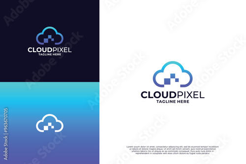 Data storage logo design with pixel tech