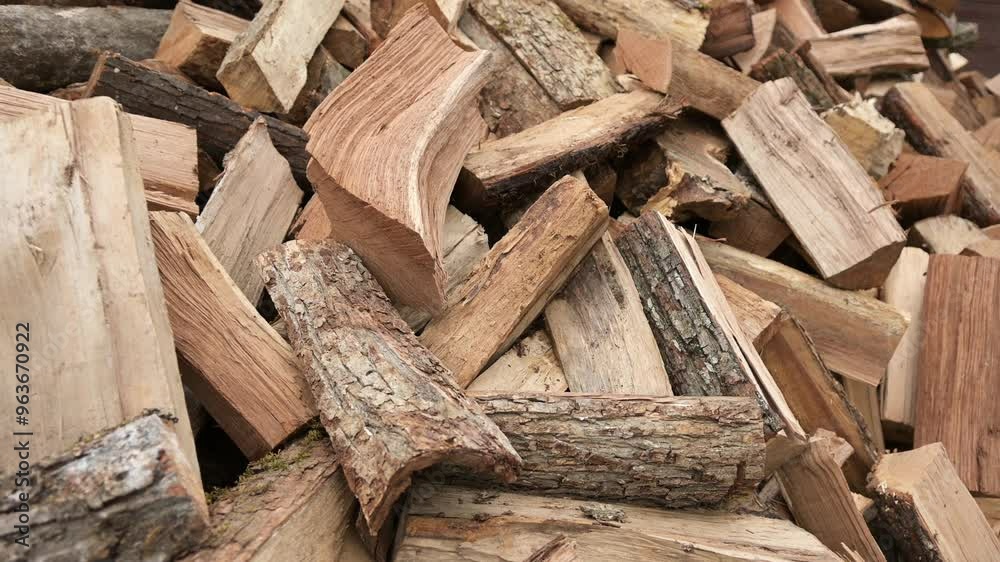 Chopped firewood in a large pile. The prepared power source is ready for combustion. Chopped firewood in a large pile. The prepared power source is ready for combustion.