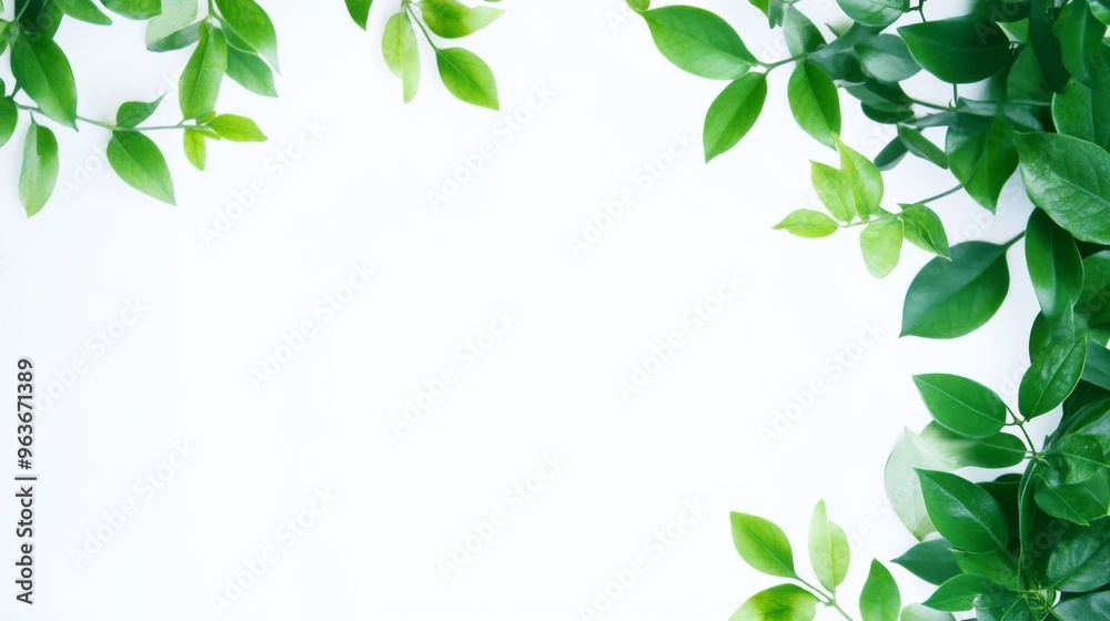 Fresh Green Leaves Frame on White Background Fresh Green Leaves Frame on White Background