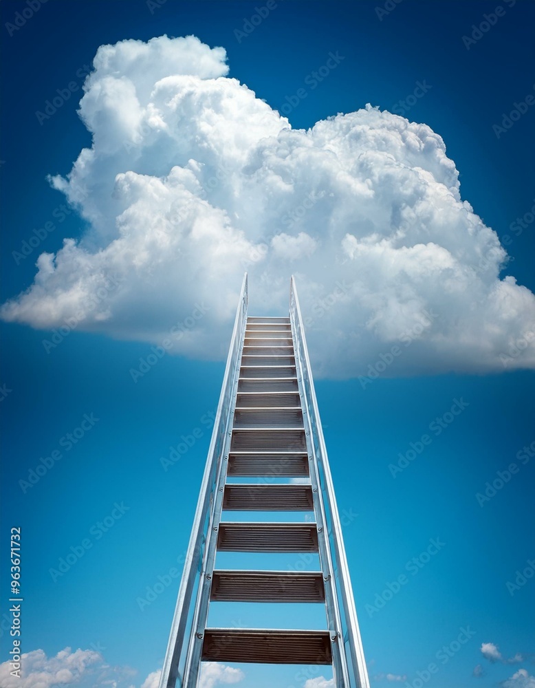 Ladder leading to blue sky and white clouds. Heaven staircase, business career progress Ladder leading to blue sky and white clouds. Heaven staircase, business career progress