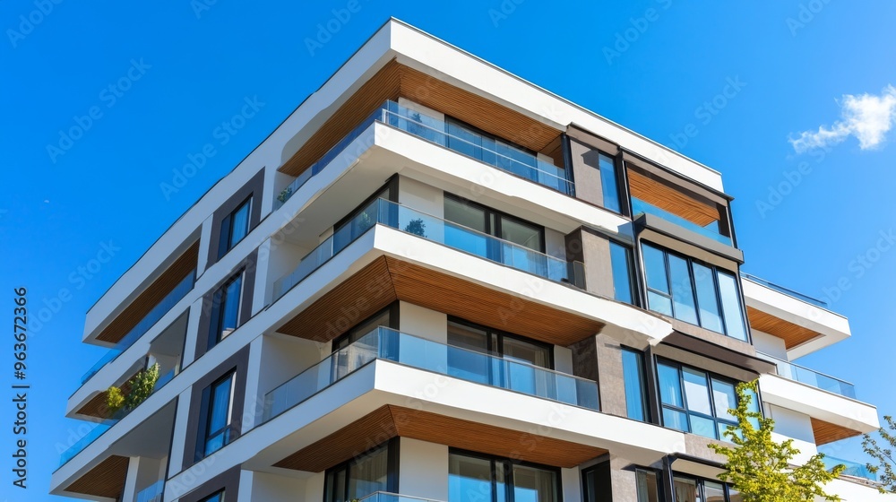 Modern Residential Building Against Blue Sky Modern Residential Building Against Blue Sky