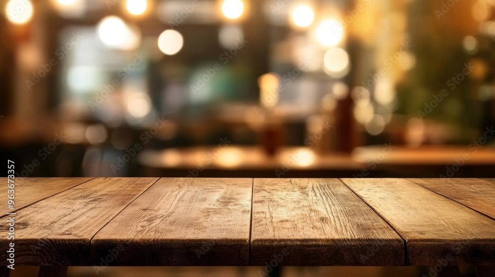 Warm Wooden Table in a Cozy Cafe Warm Wooden Table in a Cozy Cafe