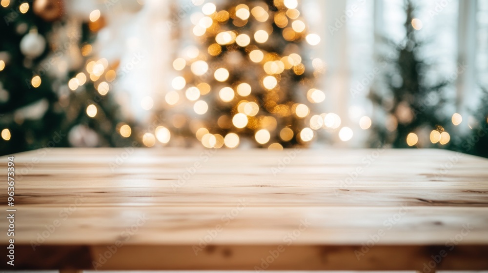 Cozy Christmas Background with Wooden Table Cozy Christmas Background with Wooden Table