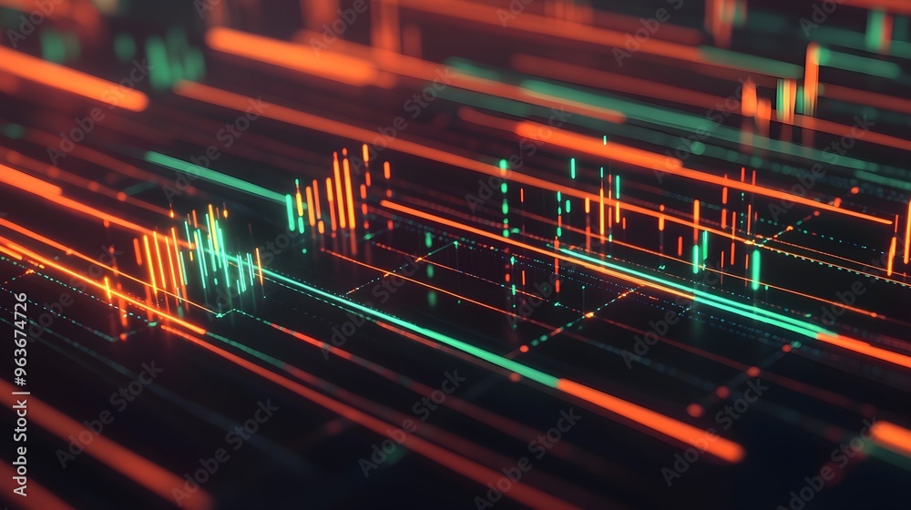 Fototapeta premium Abstract Neon Lights Background - Orange, Green, Technology