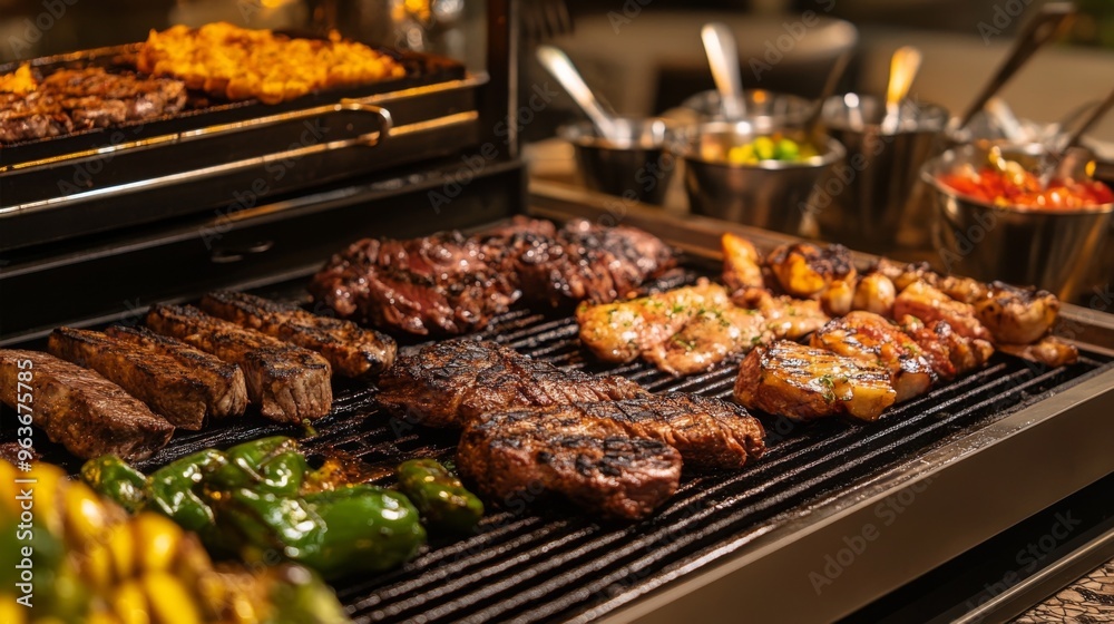 Grilled Meats and Vegetables on Barbecue Grilled Meats and Vegetables on Barbecue