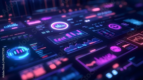 Futuristic Interface with Neon Charts and Graphs