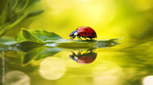 Ladybug on Leaf Reflection photo