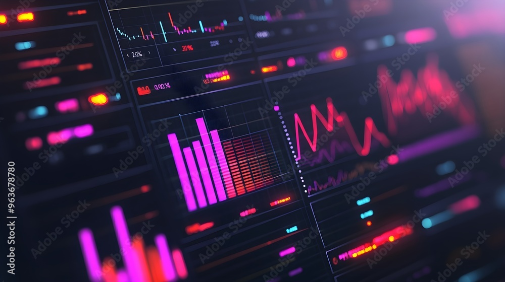 Obraz premium Neon Stock Market Data Display