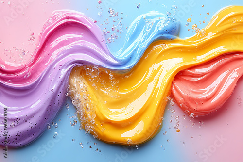 3D rendering of exquisite liquid multi-colored paints swirling in water, creating a vibrant, dynamic background with fluid, artistic motion.	
