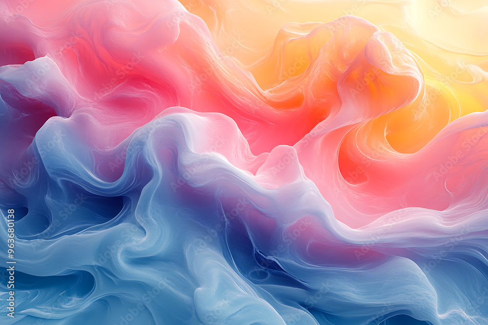 Obraz premium 3D rendering of exquisite liquid multi-colored paints swirling in water, creating a vibrant, dynamic background with fluid, artistic motion. 