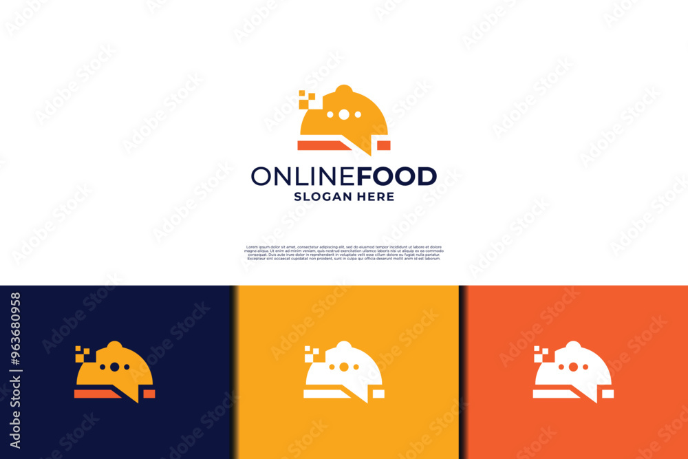 Fototapeta premium Online food order logo design with pixel tech