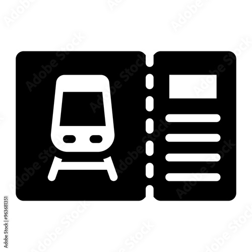 Ticket icon representing a train fare or travel ticket for railway journeys.