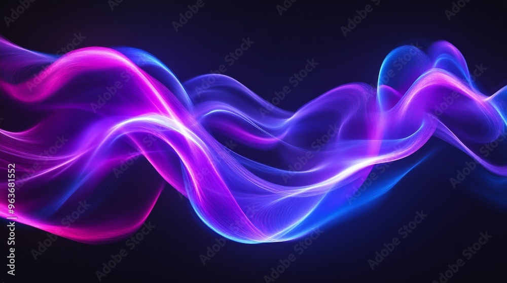 Abstract wavy neon light trails on dark Abstract wavy neon light trails on dark