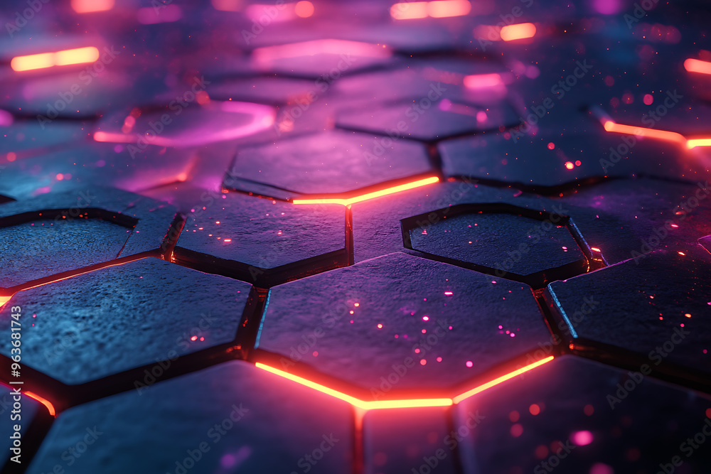 Futuristic hexagonal grid pattern with a vibrant neon glow, ideal for sci-fi themes, technology visuals, and modern digital designs.
Futuristic hexagonal grid pattern with a vibrant neon glow, ideal for sci-fi themes, technology visuals, and modern digital designs.